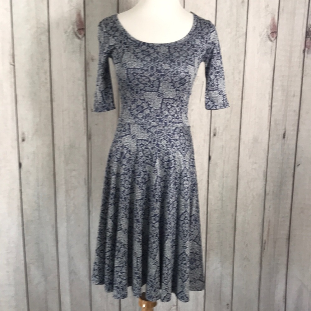 LuLaRoe XXS Nicole Dress Blue and white